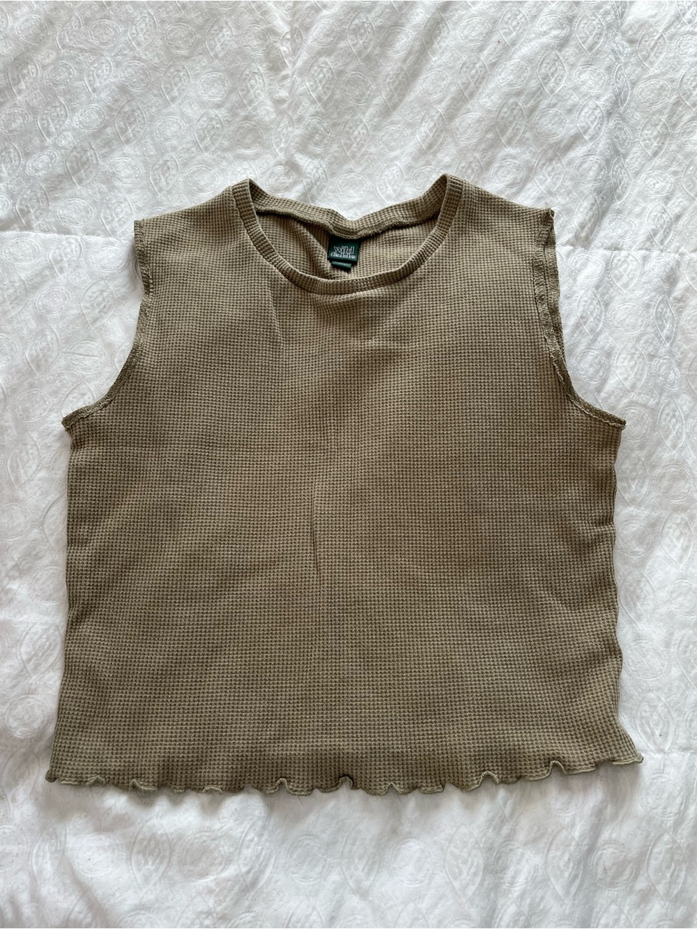 Sleeveless Waffle Knit Crop Top - Olive Green size large